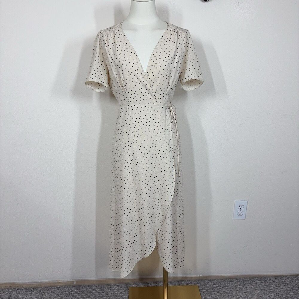 Everly Wrap Dress Womens Small Polka Dot Midi Flutter Sleeve Party Wedding Guest
